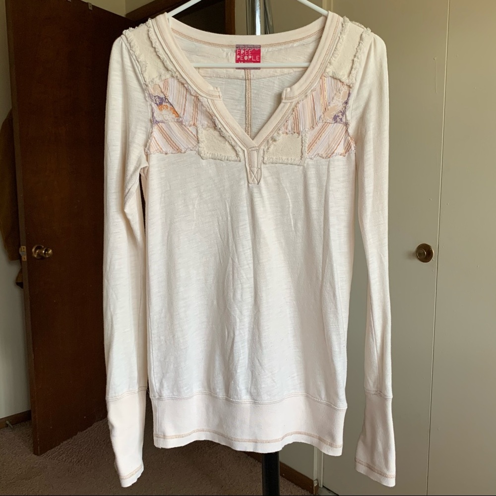 Free People Patchwork Button Cuff Thermal Top - image 1